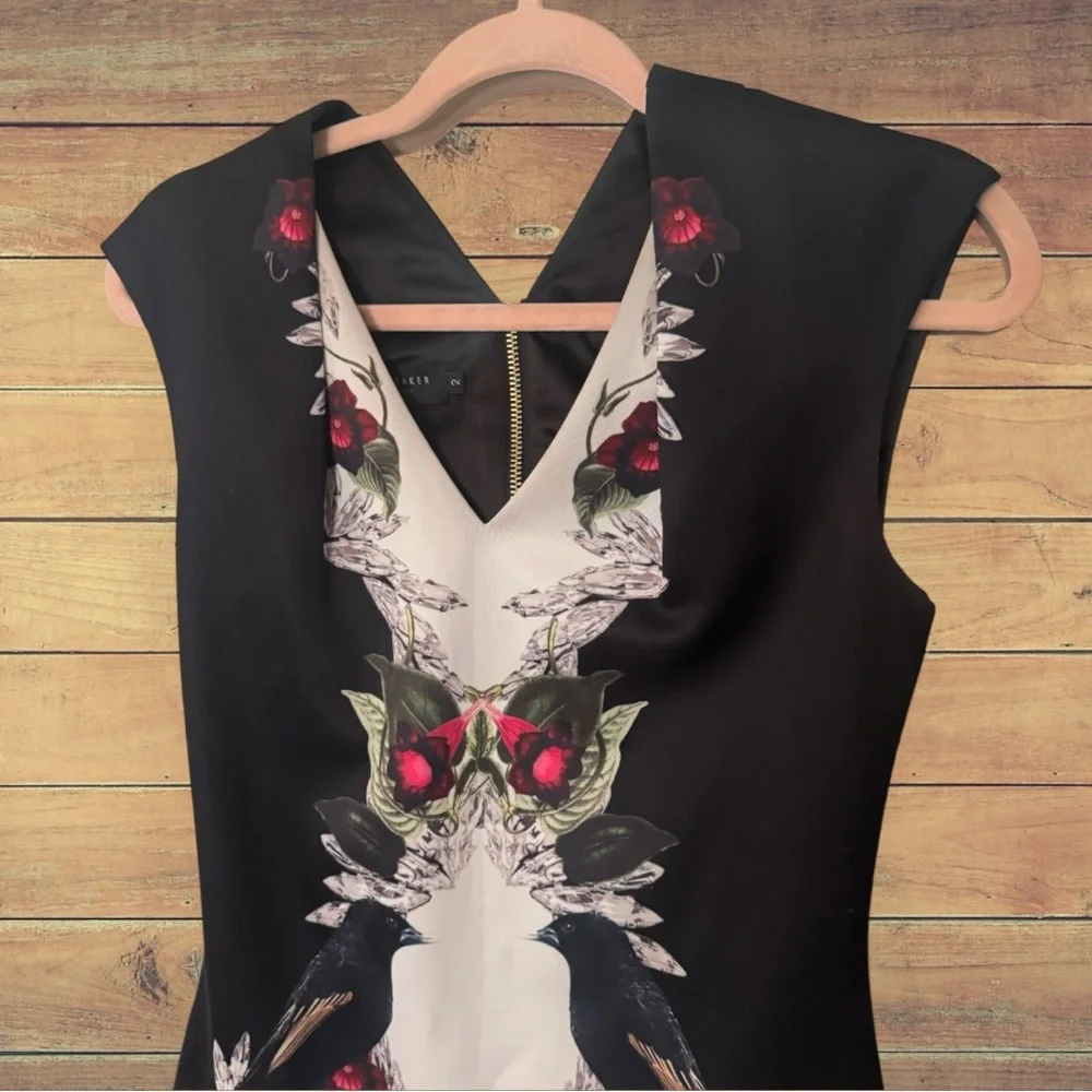 Ted Baker 'Bejewelled Shadows' Print Front Body-Con Dress - Picture 2 of 12